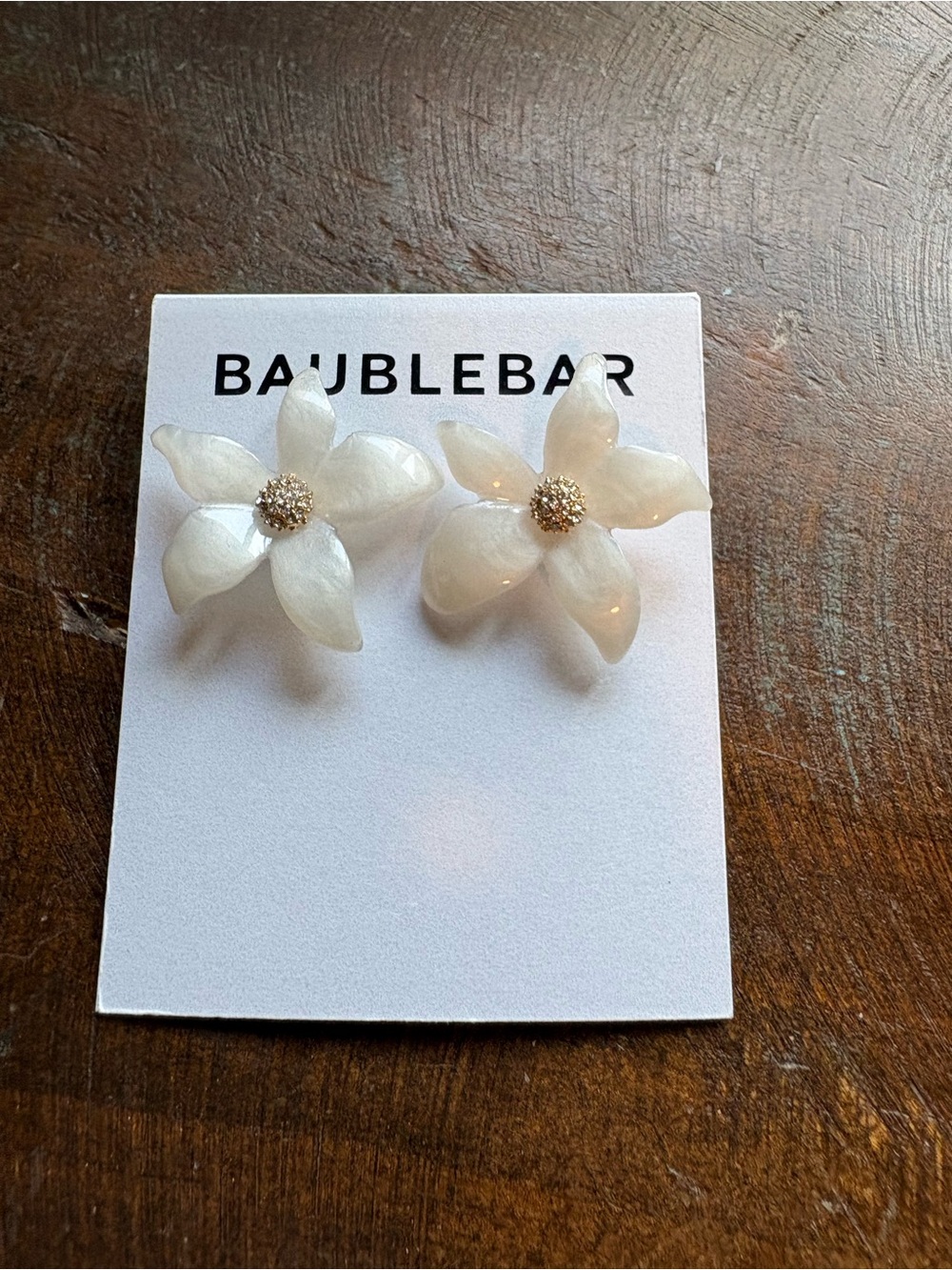 BaubleBar White Floral Petal Stud Earrings with Gold Center